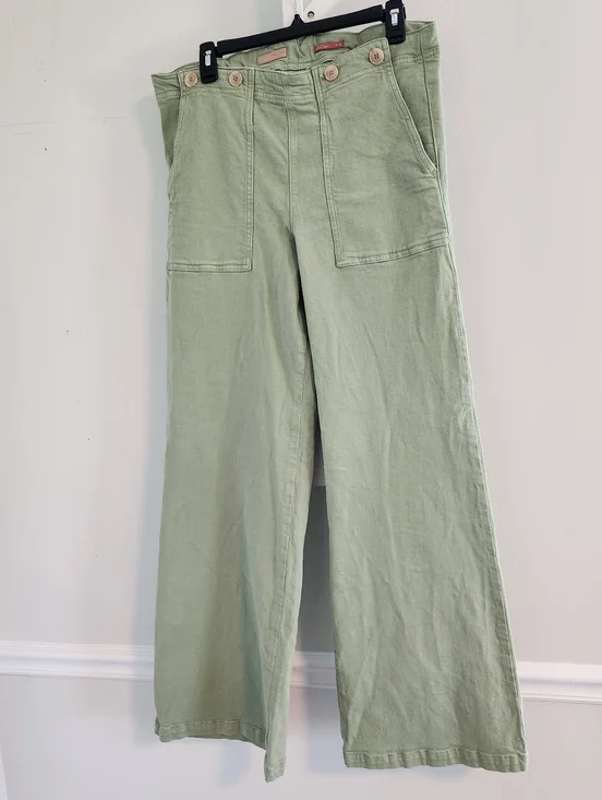 Pilcro Anthropilogie Kit High-Rise Wide-Leg Utility Trousers Sage Green 32 Tall - Picture 2 of 16